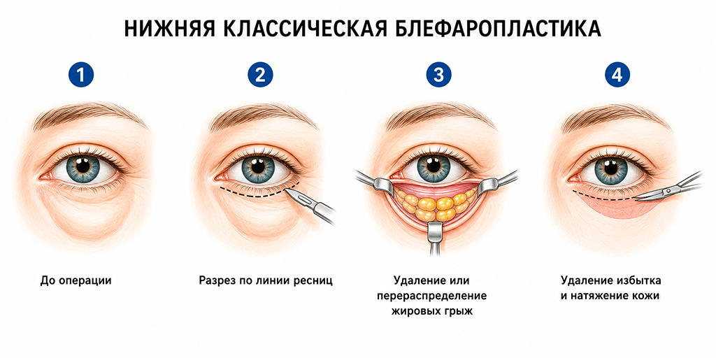 Процесс нижней блефаропластики